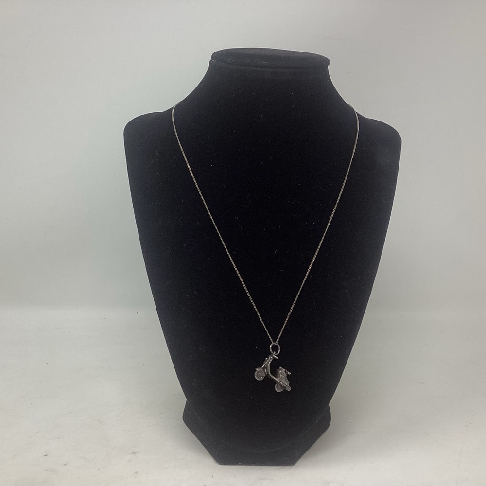 Vintage Sterling Silver Scooter Pendant Necklace